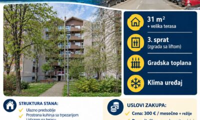 IZDAJE SE KOMPLETNO NAMEŠTEN JEDNOSOBAN STAN SA VELIKOM TERASOM – BENSKA BARA (CENTAR)